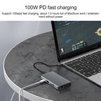 9 in 1 RJ45 + 100W PD + SD/TF + USBx2 + HDMI + VGA + 3.5mm AUX to Type-C HUB Adapter, 9 in 1