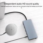 12 in 1 RJ45 + 100W PD + SD/TF + USB3.0x5+ HDMI + VGA + 3.5mm AUX to Type-C HUB Adapter, 12 in 1