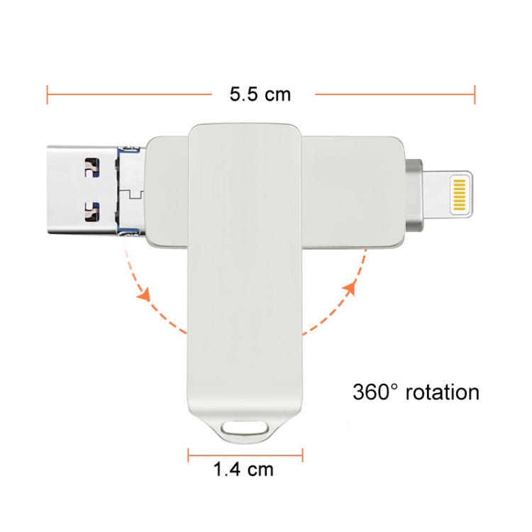 S31 3 in 1 32GB Micro USB 2.0 + USB-C / Type-C + 8 Pin Interface Metal Twister Flash Disk, 32GB