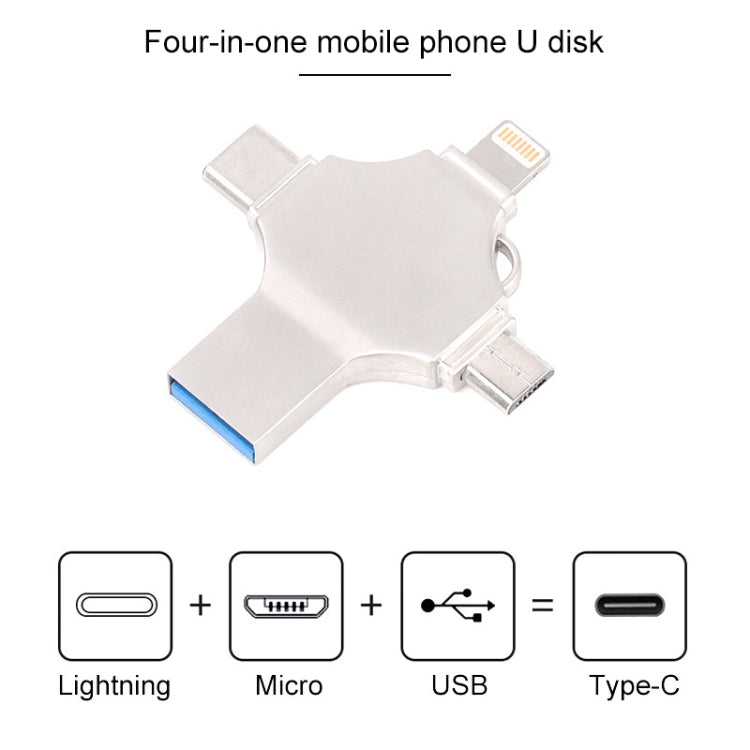 Cross 4 in 1 256GB 8 Pin + Micro USB + USB-C / Type-C + USB 3.0 Metal Flash Disk, 256GB