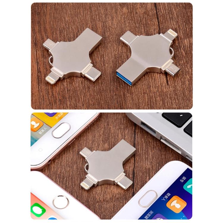 Cross 4 in 1 256GB 8 Pin + Micro USB + USB-C / Type-C + USB 3.0 Metal Flash Disk, 256GB
