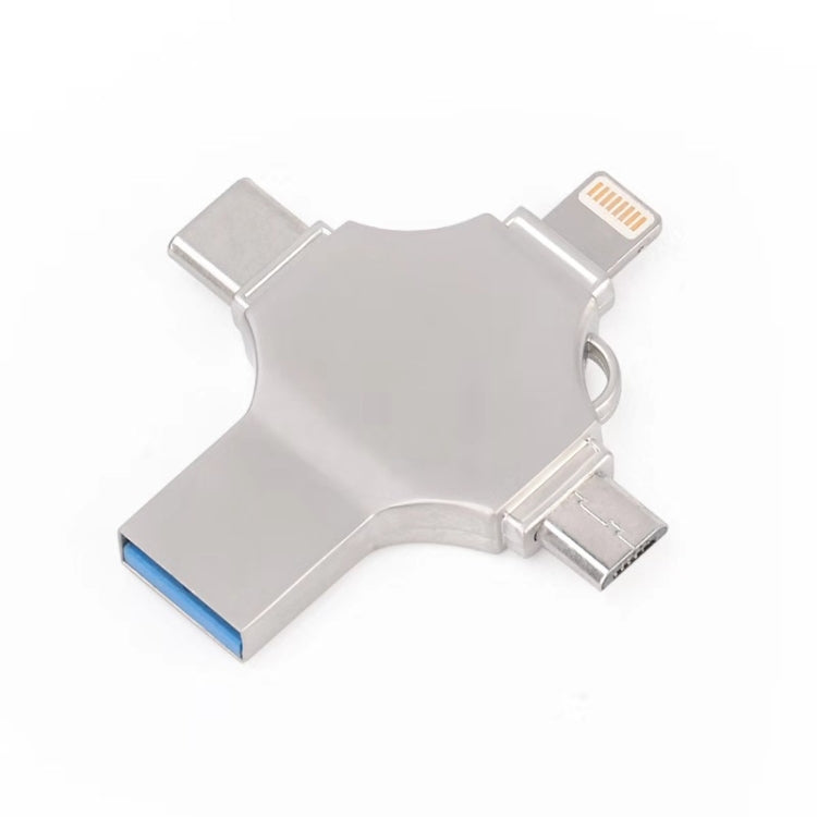 Cross 4 in 1 16GB 8 Pin + Micro USB + USB-C / Type-C + USB 3.0 Metal Flash Disk, 16GB