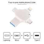 Cross 4 in 1 32GB 8 Pin + Micro USB + USB-C / Type-C + USB 3.0 Metal Flash Disk, 32GB