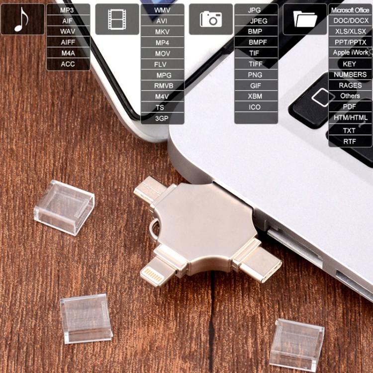Cross 4 in 1 32GB 8 Pin + Micro USB + USB-C / Type-C + USB 3.0 Metal Flash Disk, 32GB