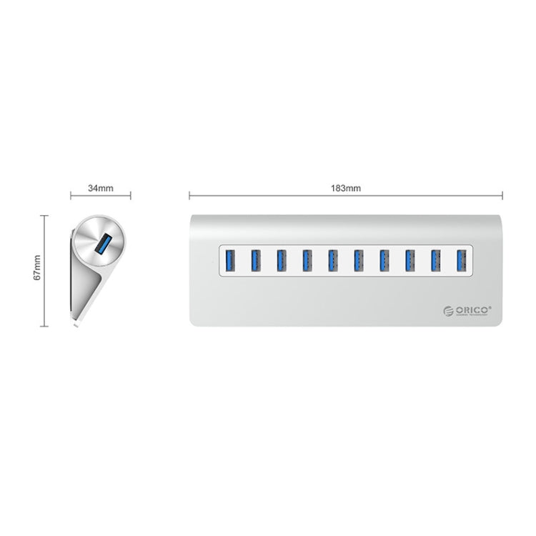 ORICO M3H10-U3-V2 Aluminum Alloy 10 USB 3.0 Ports HUB, M3H10-U3-V2