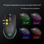 HXSJ A867 USB 6400DPI Four-speed Adjustable RGB Illuminate Wired E-sport Gaming Mouse, Length: 1.5m, A867 Black