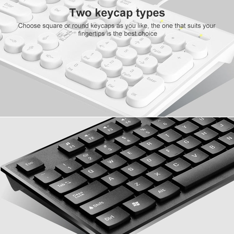 ZGB S500 Round Keycap Wired Keyboard + Mouse Set, S500 Round Keycap (Black), S500 Round Keycap (White)