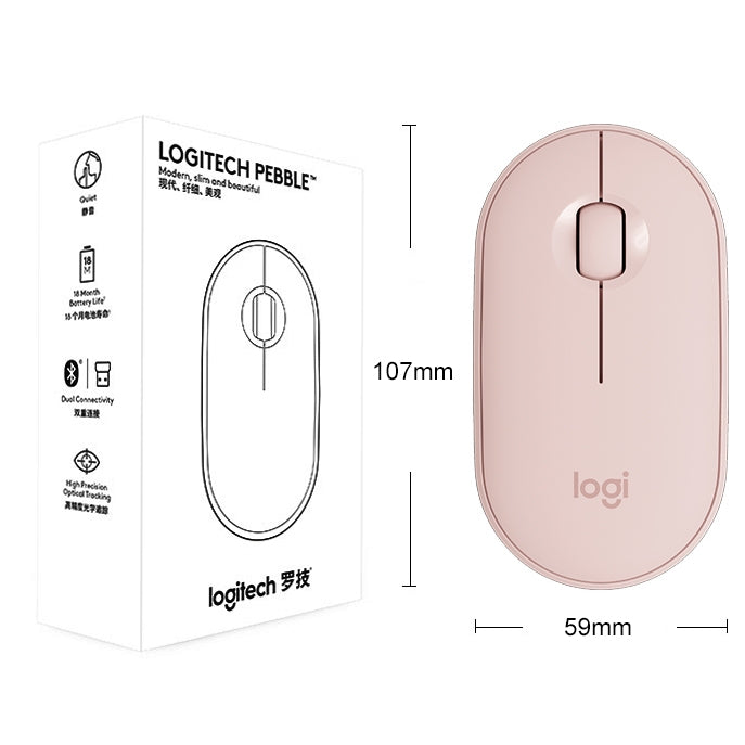 Logitech Pebble Cobblestone Shape Thin 3-keys 1000DPI Mute Wireless Bluetooth Optical Mouse, Wireless Range: 10m