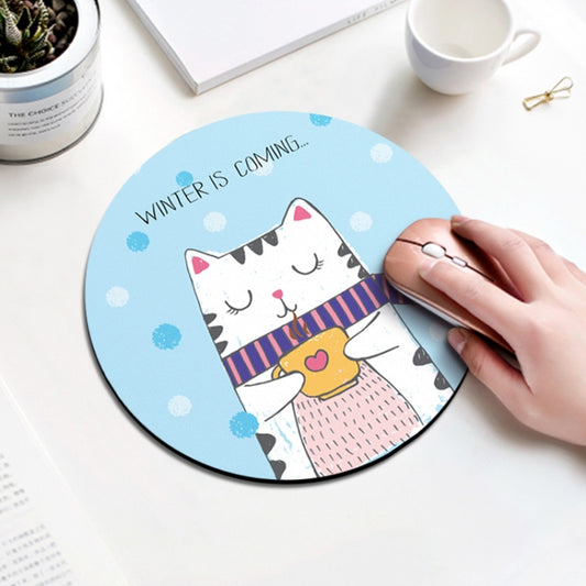Coffee Cat Pattern Circular Mouse Pad, Diameter: 22cm, Coffee Cat