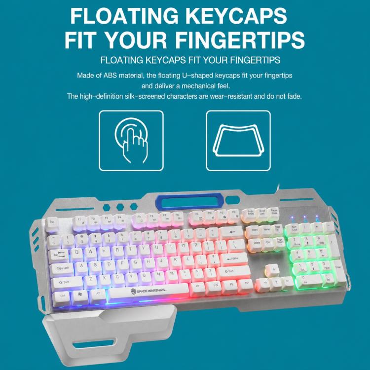 SHIPADOO GK70 Wired RGB Floating Detachable Hand Rest Character Rainbow Translucent Gaming Keyboard, Rainbow Translucent