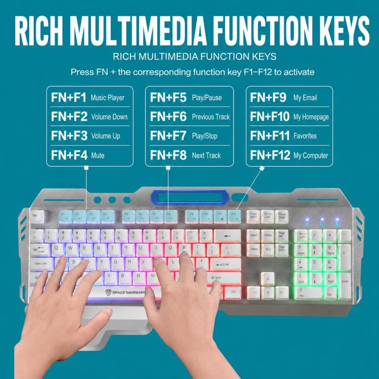 SHIPADOO GK70 Wired RGB Floating Detachable Hand Rest Character Rainbow Translucent Gaming Keyboard, Rainbow Translucent