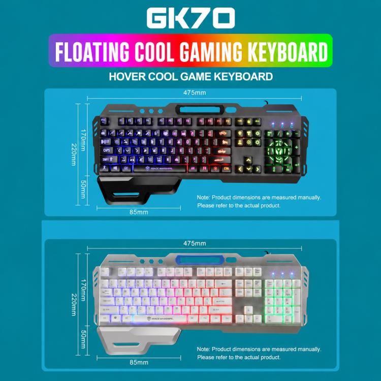 SHIPADOO GK70 Chicken Version Wired RGB Floating Detachable Hand Rest Character Rainbow Translucent Gaming Keyboard, Rainbow Translucent (Chicken Version)