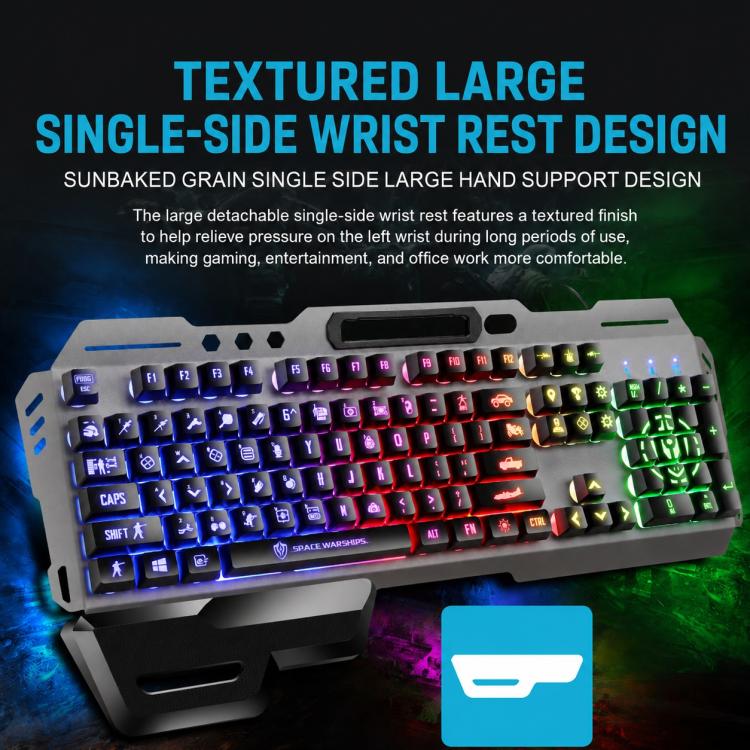 SHIPADOO GK70 Wired RGB Floating Detachable Hand Rest Character Translucent Three-color Switching Gaming Keyboard, Three-color Switching