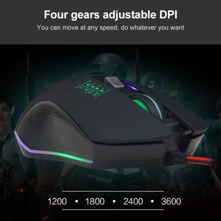 SHIPADOO GM3 3600 DPI Four-speed Adjustable Four-button Cool Colorful Respiration Light Gaming Wired Mouse