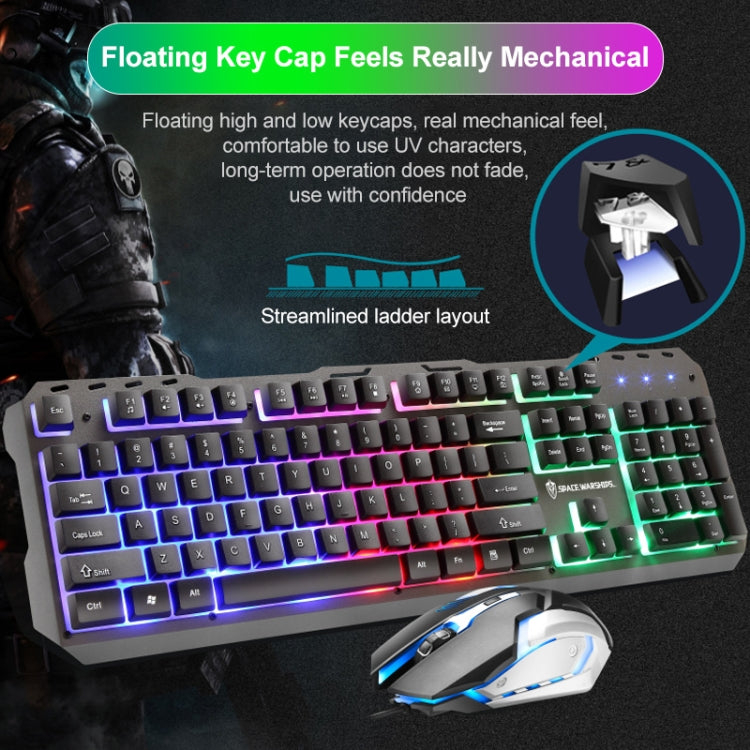 SHIPADOO GT500 1000 DPI 104-key Wired RGB Gaming Color Backlight Metal Feel Suspension Keyboard Mouse Kit for Laptop, PC
