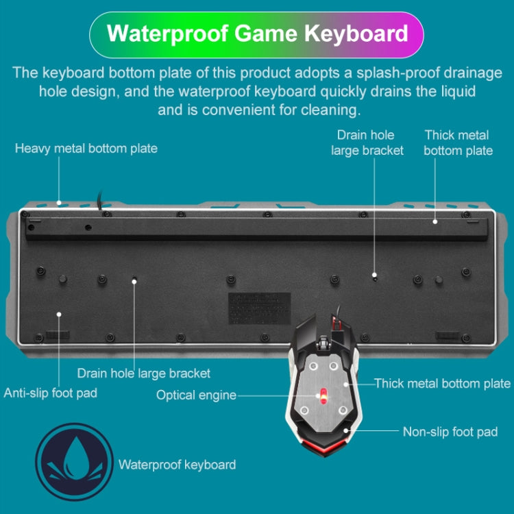 SHIPADOO GT500 1000 DPI 104-key Wired RGB Gaming Color Backlight Metal Feel Suspension Keyboard Mouse Kit for Laptop, PC