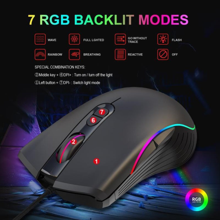 HXSJ V700B+A867 Wired RGB Backlit Keyboard and Mouse Set, V700B+A867