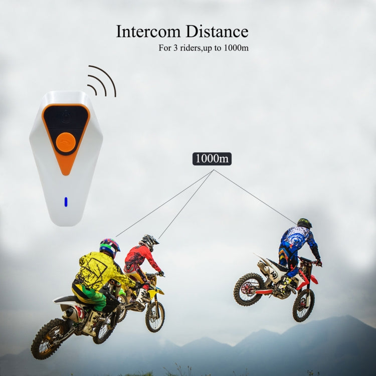 WT002 1000m IPX5 Waterproof Motorcycle 2 Users Full Duplex Talking Bluetooth Intercom Multi-Interphone Headsets, Support Receive Calling & Listen Music & Noise Reduction, WT002