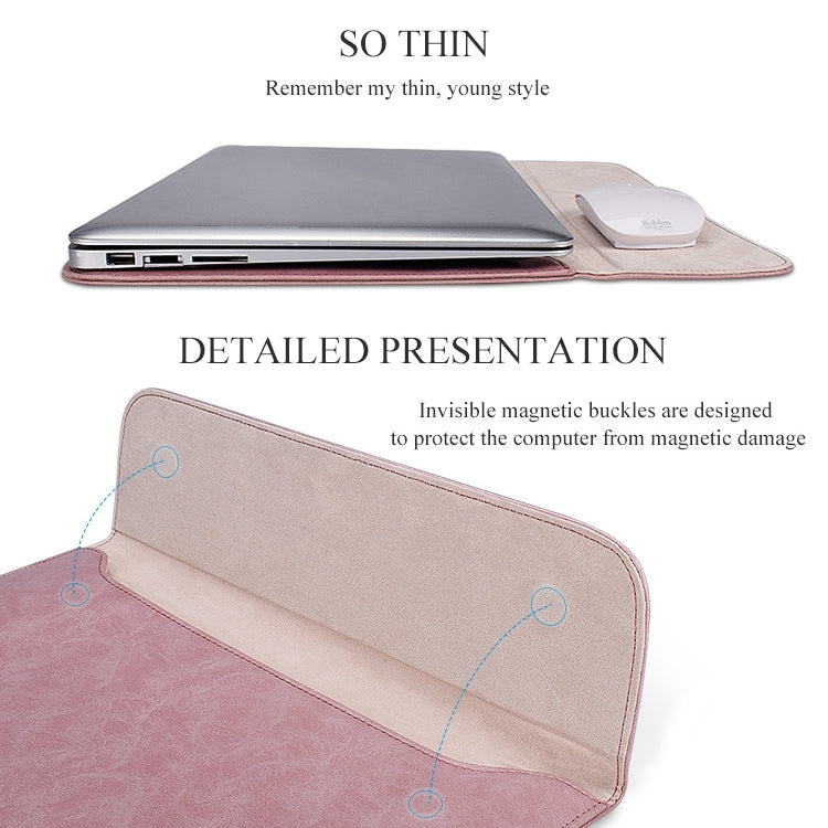 PU01S PU Leather Horizontal Invisible Magnetic Buckle Laptop Inner Bag for 13.3 inch laptops, with Small Bag, 13.3 inch with Small Bag