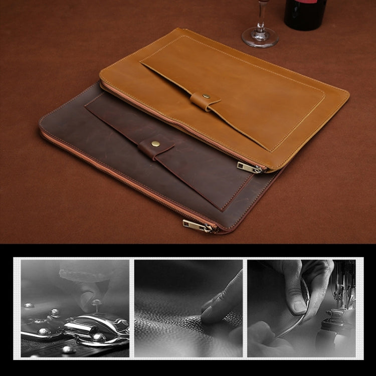Universal Genuine Leather Business Zipper Laptop Tablet Bag For 13 inch and Below, 13 inch