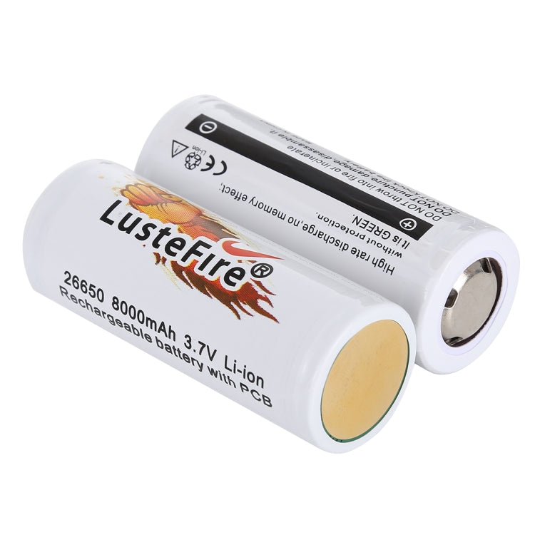 LusteFire 2 PCS 8000mAh 3.7V 26650 Lithium Rechargeable Battery with PCB, 26650 8000mAh