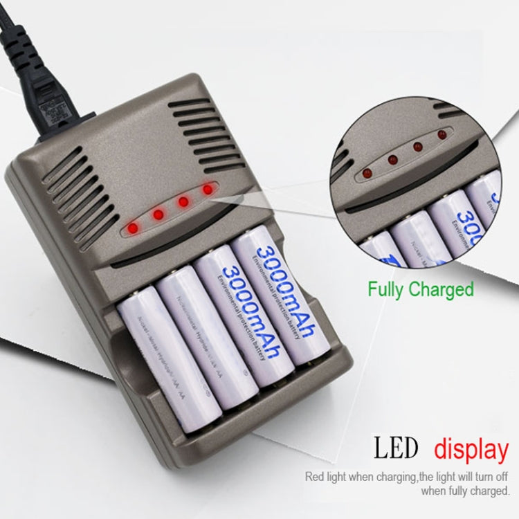 AC 100-240V 4 Slot Battery Charger for AA & AAA & 9V Ni-MH Battery, UK Plug