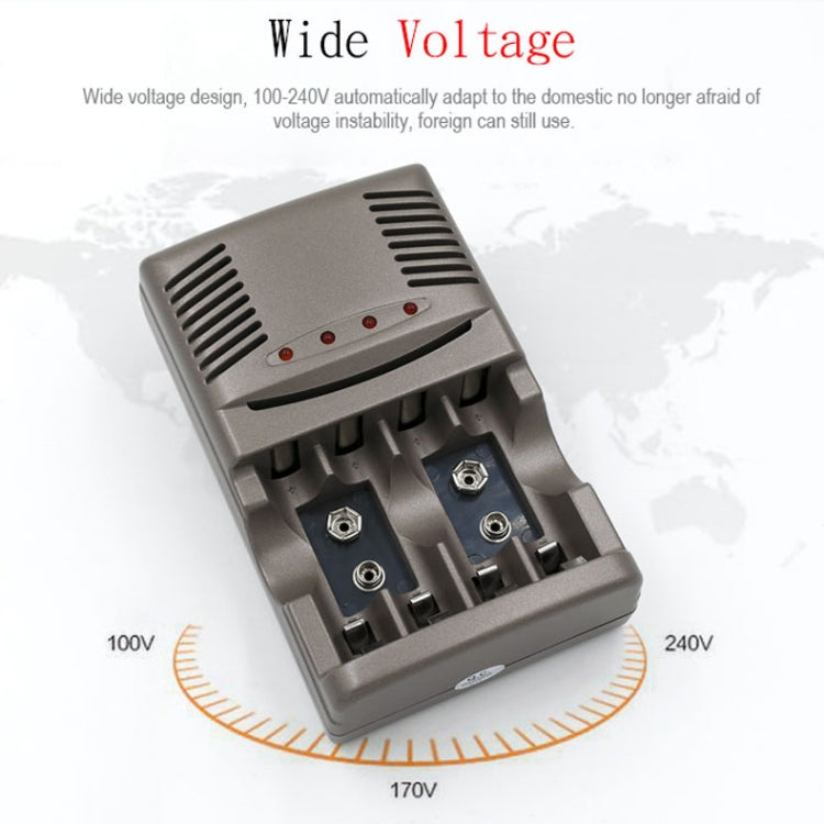 DC 100-240V 4 Slot Battery Charger for AA & AAA & 9V Ni-MH Battery, US Plug