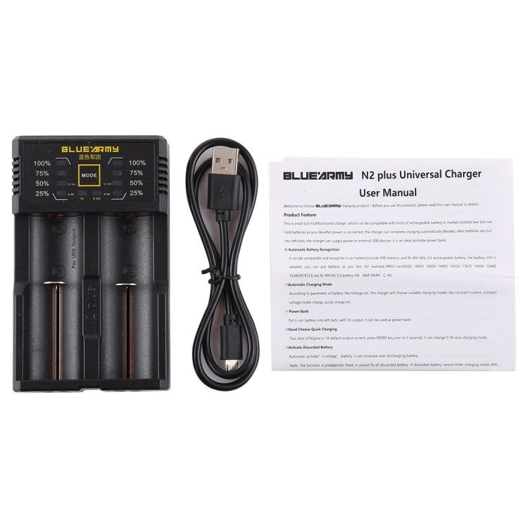N2 PLUS Micro USB Smart Battery Charger with Indicator Light for 26650, 18650,18500, 14500, 16340(RCR123) IMR / Li-on Battery or AA, AAA, AAAA, C Ni-MH / Ni-Cd Battery