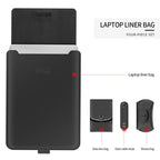 4 in 1 Universal Waterproof PU Leather Laptop Liner Bag with Handle & Stand & Pen Holder + 2 Winders + Mouse Bag + Charger Bag Set for 17 inch Laptops, 17 inch