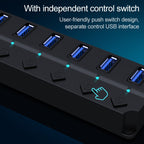 7 Ports USB 3.0 High Speed Multi Hub Expansion with Switch for PC & Laptop, Hub Expansion
