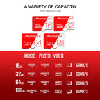 MICRODATA 128GB High Speed U3 Red and White TF(Micro SD) Memory Card, 128GB