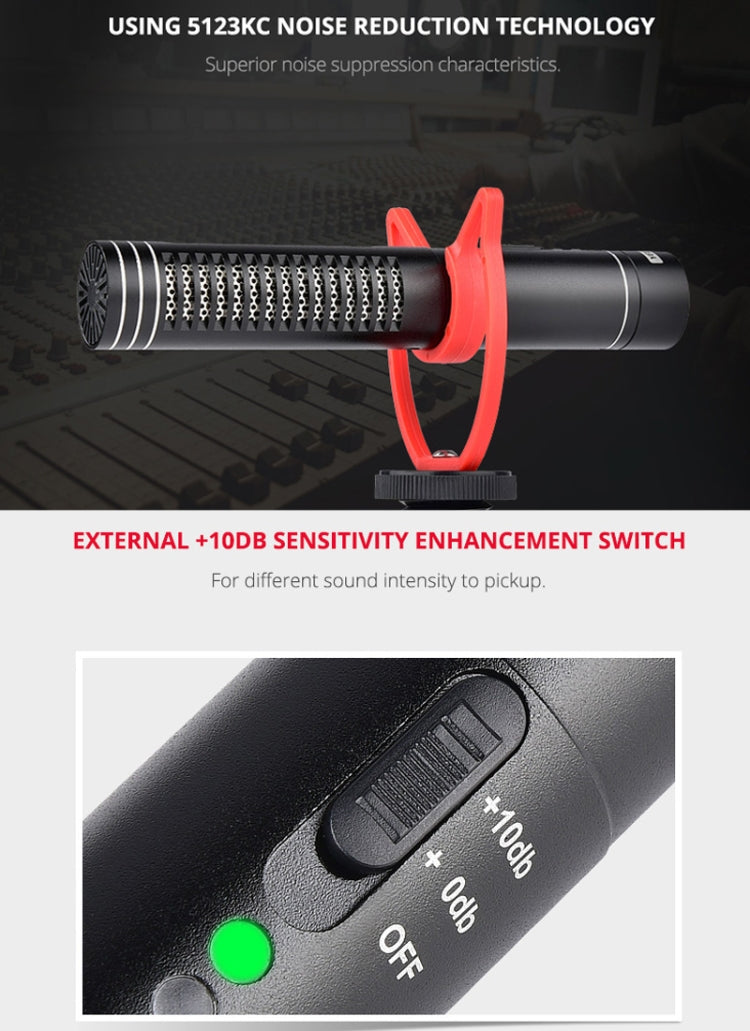 YELANGU YLG9930B MIC05 Professional Interview Condenser Video Shotgun Microphone with 3.5mm Audio Cable for DSLR & DV Camcorder