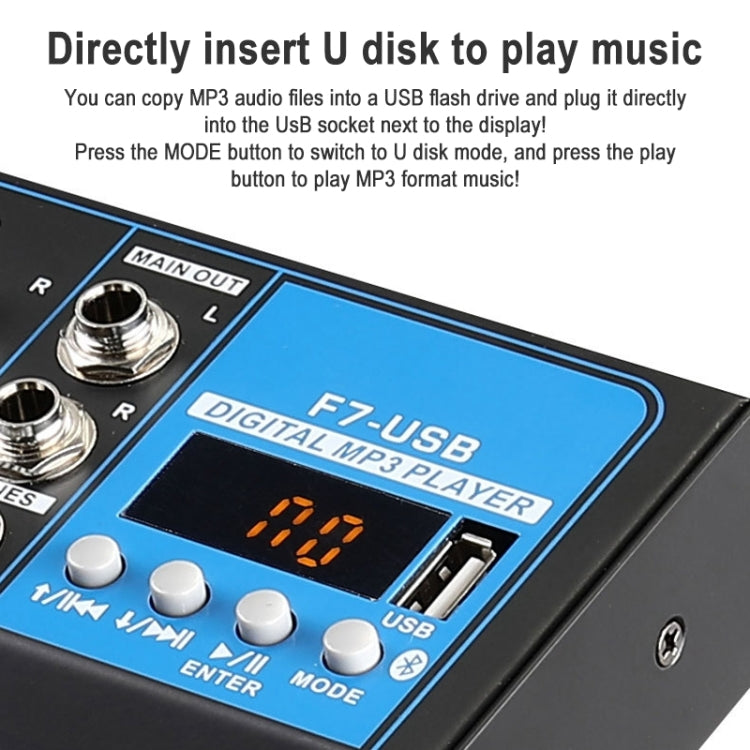F7 Home 7-channel Bluetooth USB Reverb Mixer, EU Plug, F7 EU Plug