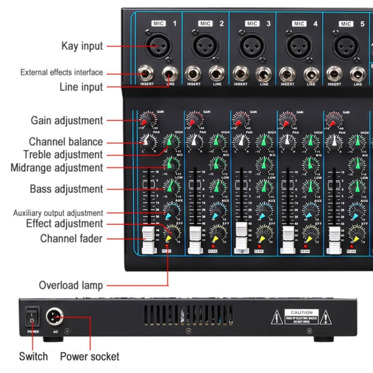 F7 Home 7-channel Bluetooth USB Reverb Mixer, EU Plug, F7 EU Plug