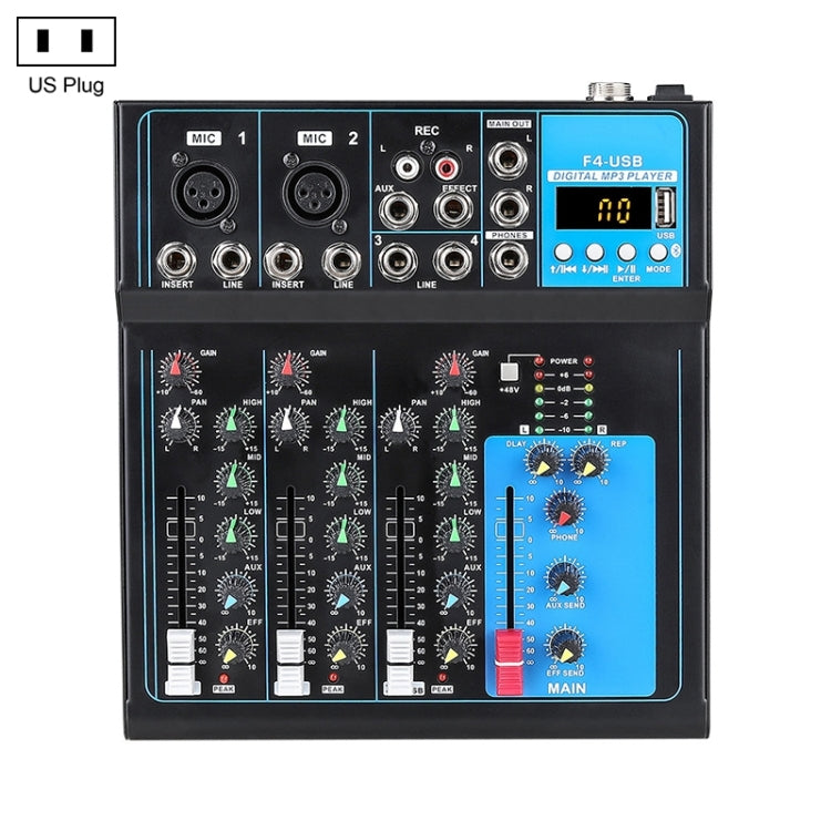 F4 Home 4-channel Bluetooth USB Reverb Mixer, US Plug, F4 US Plug