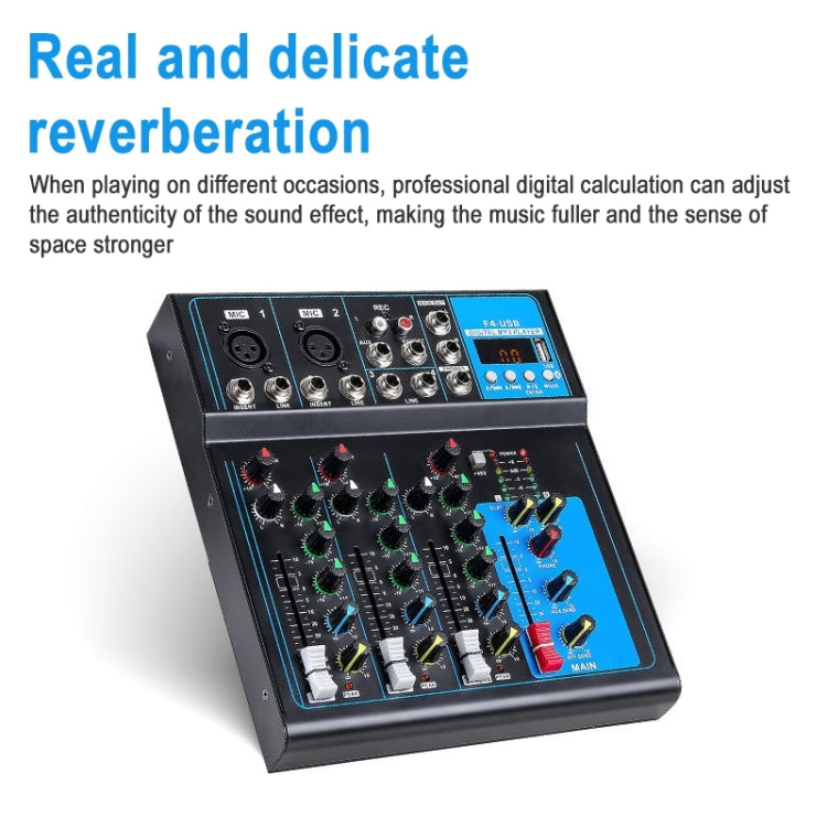 F4 Home 4-channel Bluetooth USB Reverb Mixer, EU Plug, F4 EU Plug