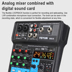 TEYUN NA4 4-channel Small Mixing Console Mobile Phone Sound Card Live Broadcast Computer Recording Console Processor, US Plug, NA4 US Plug