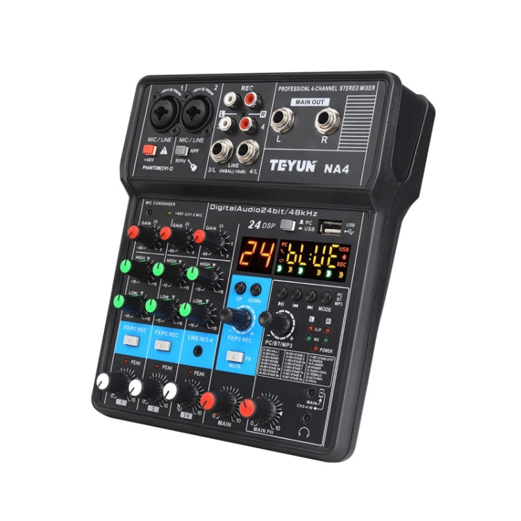 TEYUN NA4 4-channel Small Mixing Console Mobile Phone Sound Card Live Broadcast Computer Recording Console Processor, EU Plug, NA4 EU Plug