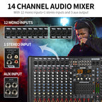 XTUGA B1404FX 14 Channels Bluetooth Audio Mixer Digital DJ Controller Sound Mixing Console, B1404FX