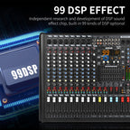 XTUGA B1404FX 14 Channels Bluetooth Audio Mixer Digital DJ Controller Sound Mixing Console, B1404FX