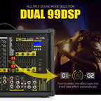 XTUGA PM1202 900W 10 Channel Stage Power Mixer 24Bit Multil-FX Processor Dual 99 DSP Effect DJ Amplifier, PM1202