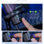 FEELWORLD VM1 USB Condenser Gaming Microphone for Streaming Noise Cancellation Mute RGB Light Desktop Stand, VM1-XS