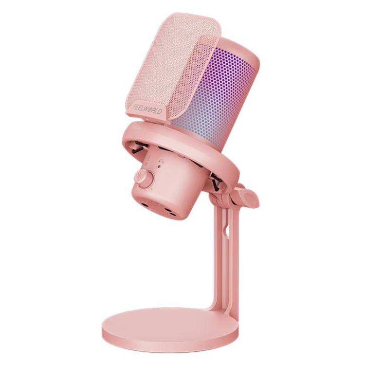 FEELWORLD VM1 USB Condenser Gaming Microphone for Streaming Noise Cancellation Mute RGB Light Desktop Stand, VM1-XS