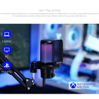 FEELWORLD VM1 USB Condenser Gaming Microphone for Streaming Noise Cancellation Mute RGB Light Boom Arm Stand, VM1-AS