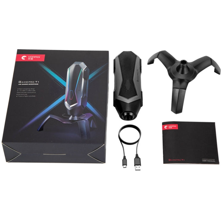 Yanmai T1 360-degree Free Rotation Cardioid Pointing Condenser Gaming Microphone with RGB Colorful Lighting & Pluggable USB-C / Type-C Cable, Cable Length: 1.7m, T1