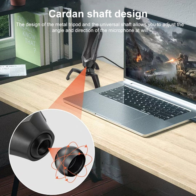 Yanmai T1 360-degree Free Rotation Cardioid Pointing Condenser Gaming Microphone with RGB Colorful Lighting & Pluggable USB-C / Type-C Cable, Cable Length: 1.7m, T1