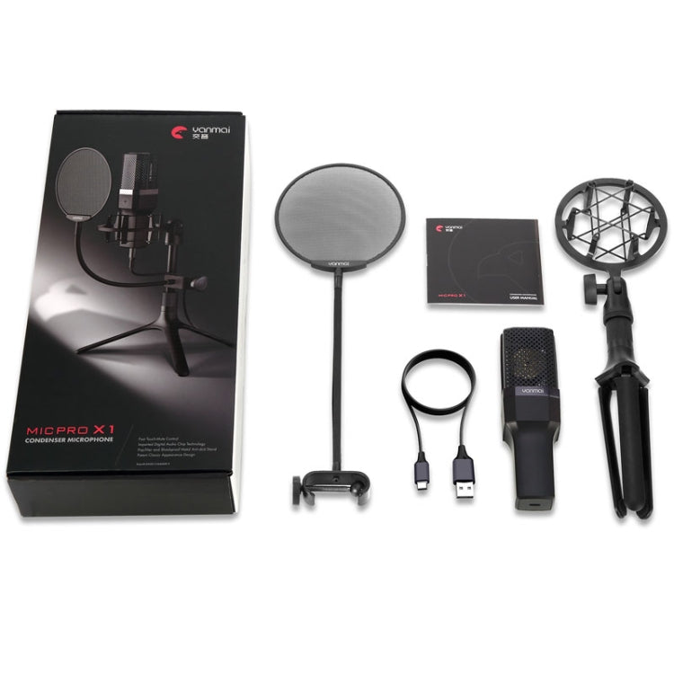 Yanmai X1 4 in 1 Foldable Lifting Professional Desktop Live Broadcast Cardioid Pointing Condenser Recording Microphone Set with Blowout Net & Shockproof Mount & 1.8m USB-C / Type-C Cable, X1
