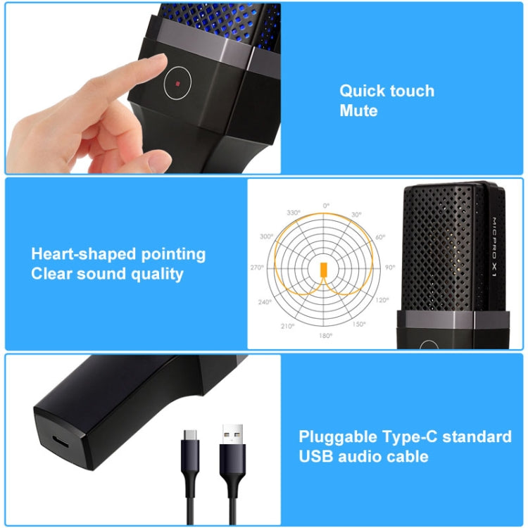 Yanmai X1 4 in 1 Foldable Lifting Professional Desktop Live Broadcast Cardioid Pointing Condenser Recording Microphone Set with Blowout Net & Shockproof Mount & 1.8m USB-C / Type-C Cable, X1