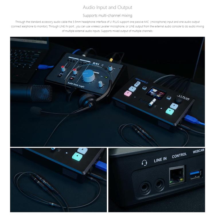 FEELWORLD L1 PLUS Multi-camera Video Mixer Switcher Touch Screen PTZ Control USB3.0 Fast Streaming Switcher, L1 PLUS