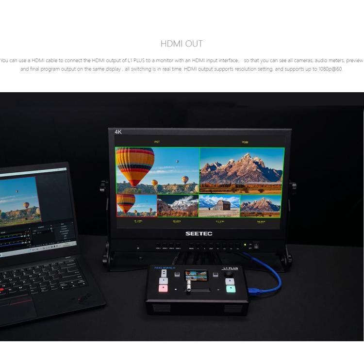 FEELWORLD L1 PLUS Multi-camera Video Mixer Switcher Touch Screen PTZ Control USB3.0 Fast Streaming Switcher, L1 PLUS
